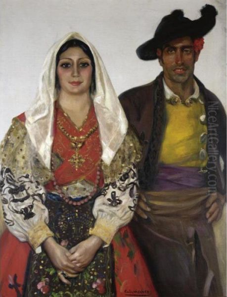 Novios Extremenos (couple From Extremadura) Oil Painting by Carlos Vazquez Ubeda