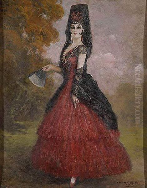 La Mantilla Negra Oil Painting by Carlos Vazquez Ubeda