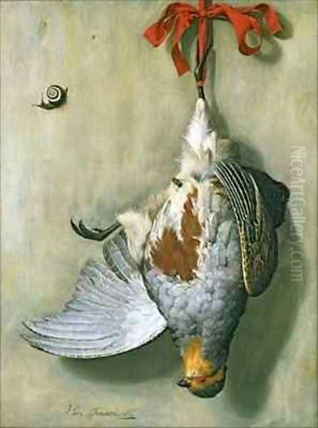 Trompe lOeil with Partridge Oil Painting by Hendrik de Fromantiou