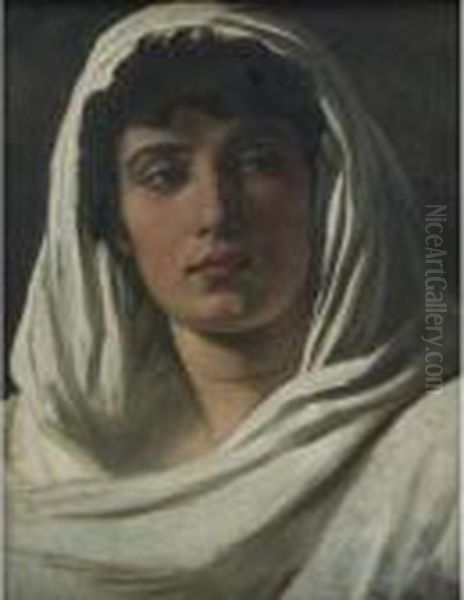 Woman Draped In White Oil Painting by Elihu Vedder