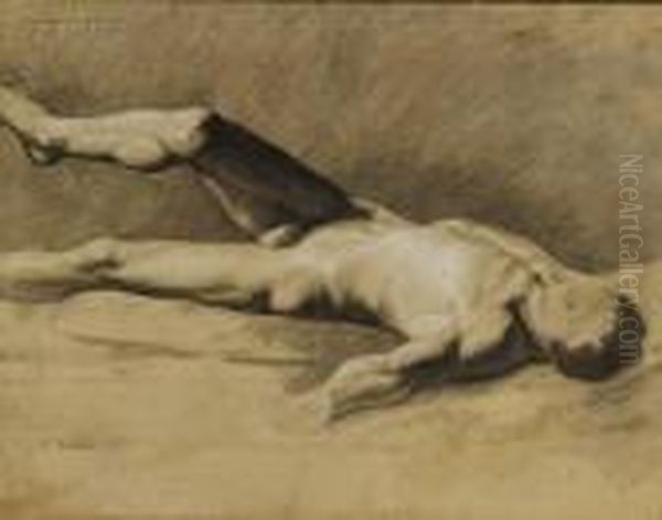 Reclining Male Nude Oil Painting by Elihu Vedder