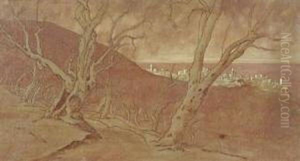 Umbrian Landscape Oil Painting by Elihu Vedder