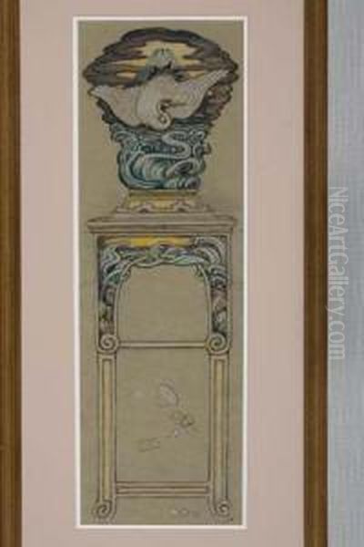 Egret Motif Stand Design Oil Painting by Elihu Vedder