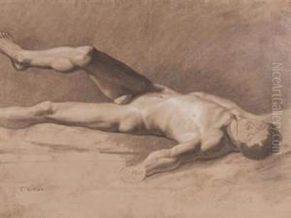 Reclining Male Nude -study Oil Painting by Elihu Vedder