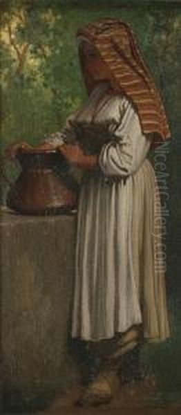 Maid At The Well Oil Painting by Elihu Vedder