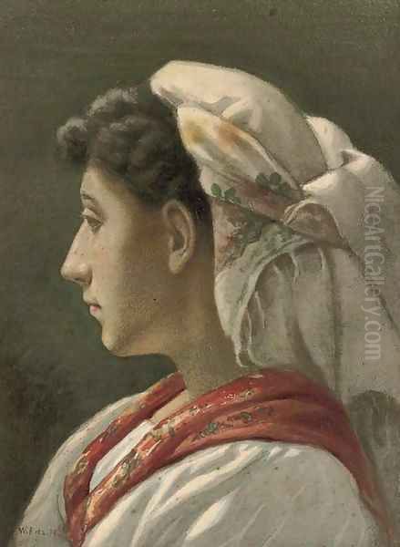 An Italian lady in traditional dress Oil Painting by William Fitz