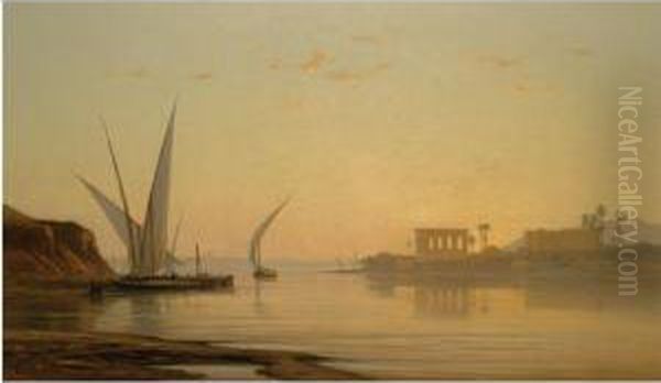 The Temple Of Philae, Aswan Oil Painting by Auguste Louis Veillon