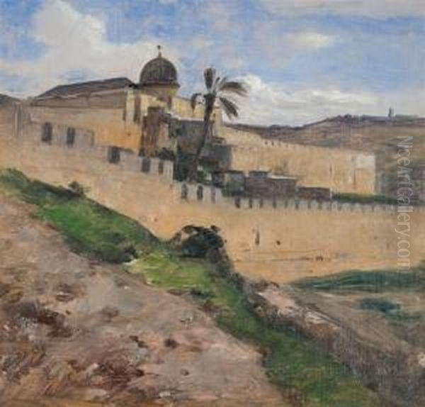 Jerusalem Walls Oil Painting by Auguste Louis Veillon