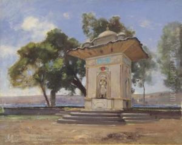 Fontaine Aux Eaux Douces, Pres Du Rive De Bosphore, A Constantinople Oil Painting by Auguste Louis Veillon