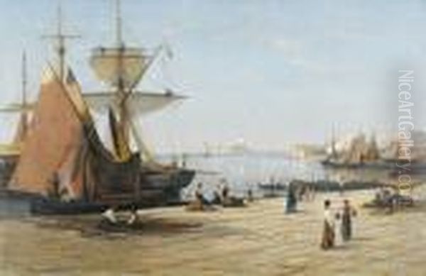 Bacino Di San Marco Mit Segelbooten Und Figurenstaffage Oil Painting by Auguste Louis Veillon