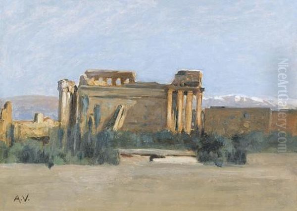 Der Tempel Von Baalbek Oil Painting by Auguste Louis Veillon