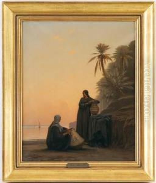 Rencontre Au Bord Dunil Oil Painting by Auguste Louis Veillon