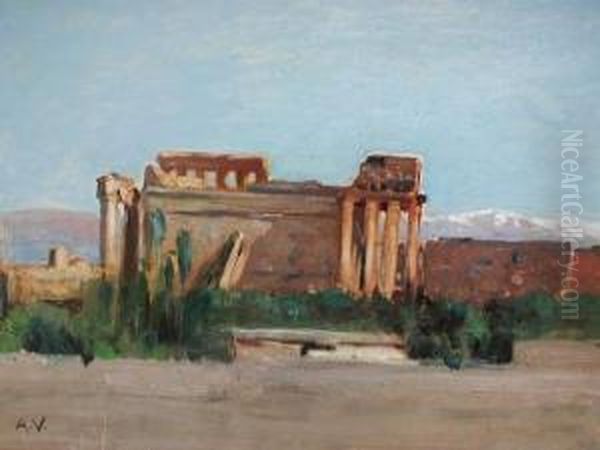 Ruines Romaines A Balbek Oil Painting by Auguste Louis Veillon