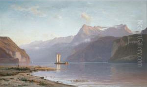 Lac Des Quatre Cantons Oil Painting by Auguste Louis Veillon