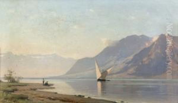 Segelboot Auf Dem Genfersee. Oil Painting by Auguste Louis Veillon