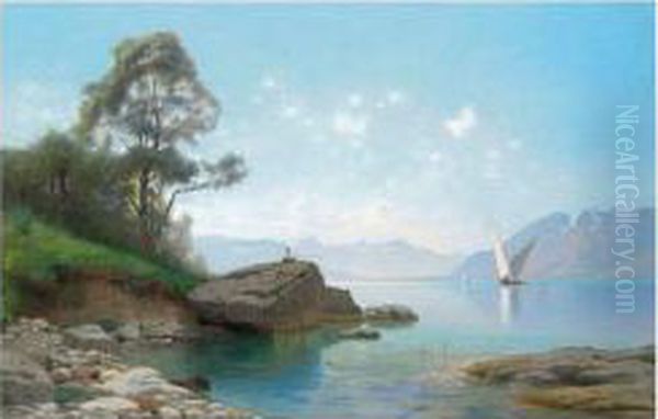 Au Bord Du Lac Oil Painting by Auguste Louis Veillon