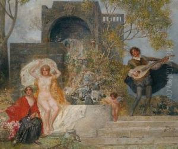 Attributed The Minstrel Oil Painting by Eduard Veith