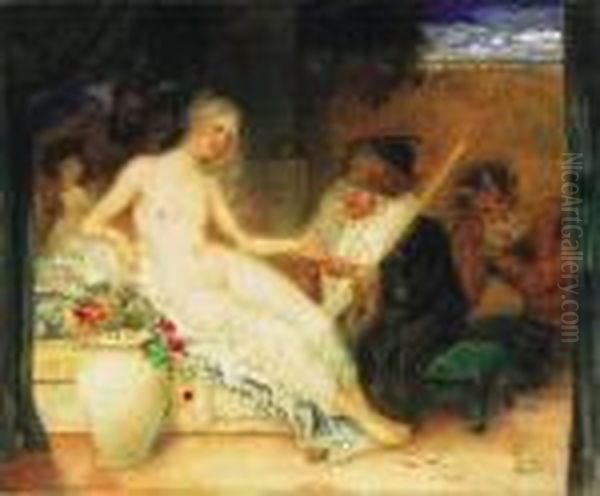 Young Beauty And The Fortune Teller Oil Painting by Eduard Veith