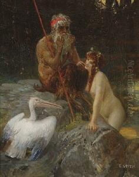 Satyr Mit Nymphe Und
 Pelikan Oil Painting by Eduard Veith