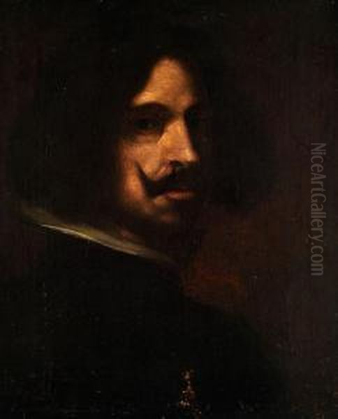 Nach Dem Selbstportrait, 
Halbbildnis Mit Bart Und Weissem Kragen, Vor Dunklem Hintergrund Oil Painting by Diego Rodriguez de Silva y Velazquez