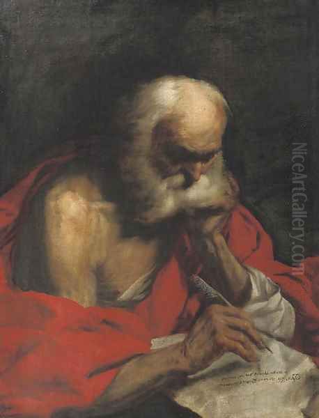 Saint Jerome writing a letter Oil Painting by Francesco Fracanzano