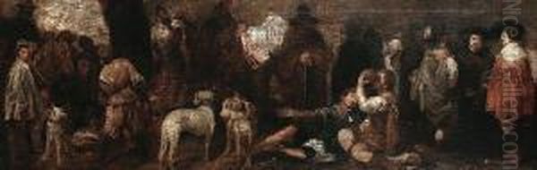 Huntsmen With Their Dogs And Other Figures Taking Refreshment Oil Painting by Diego Rodriguez de Silva y Velazquez