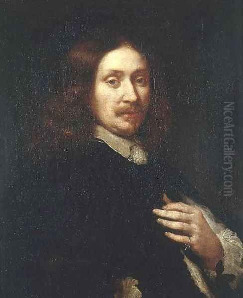 Portrait of a gentleman, half-length, wearing black costume Oil Painting by Govert Teunisz. Flinck