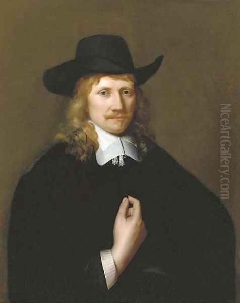 Portrait of a man, half-length, in a black costume Oil Painting by Govert Teunisz. Flinck