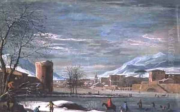 Winter Landscape Oil Painting by (attr.) Filippi, Paolo de