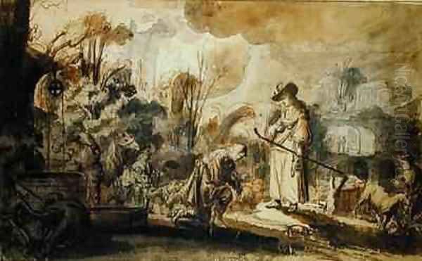 Eliezer and Rebecca at the Well Oil Painting by Abraham Furnerius