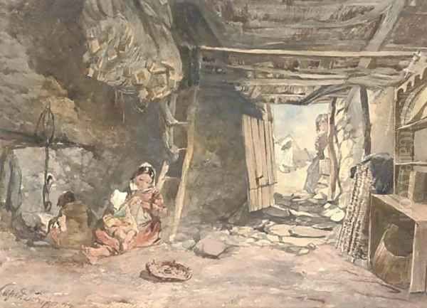 Interior of a fisherman's cabin, Galway Oil Painting by Alfred Downing Fripp