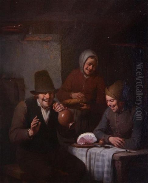 The Breakfast. Panel (mahogany) Oil Painting by Camille Vennemann