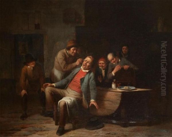 At The Barber Oil Painting by Camille Vennemann