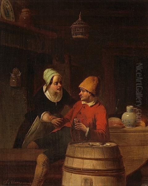 A Glass Too Many; Also A Companion Painting (apair) Oil Painting by Camille Vennemann