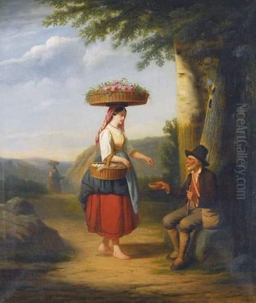 De Italiaanse Schone En De Bedelaar Oil Painting by Camille Vennemann