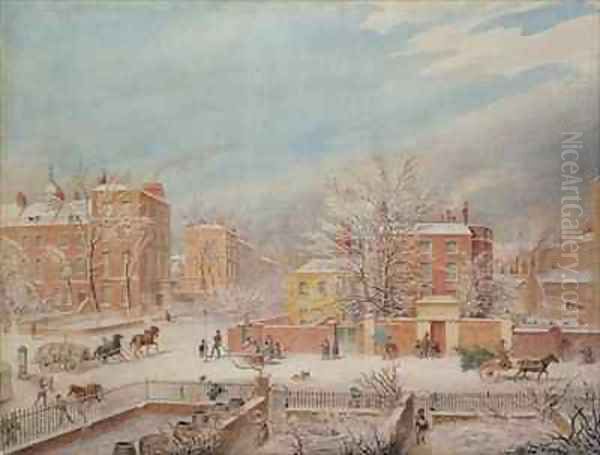 Marylebone Road at the Junction with Lisson Grove and Stingo Lane Showing the Philological School in Winter Oil Painting by T. Paul Fisher