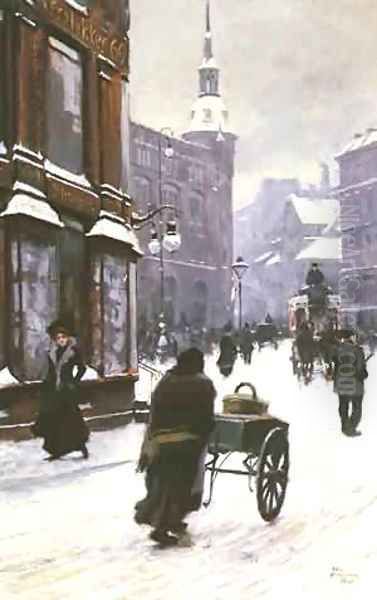 A Street Scene In Winter Oil Painting by T. Paul Fisher