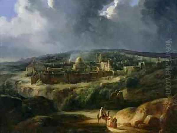 View of Jerusalem from the Valley of Jehoshaphat Oil Painting by Auguste Forbin