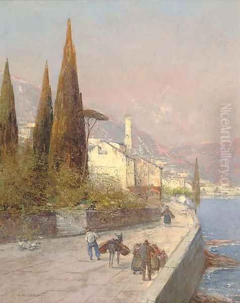 The road to market, an Italian town Oil Painting by Georg Fischof