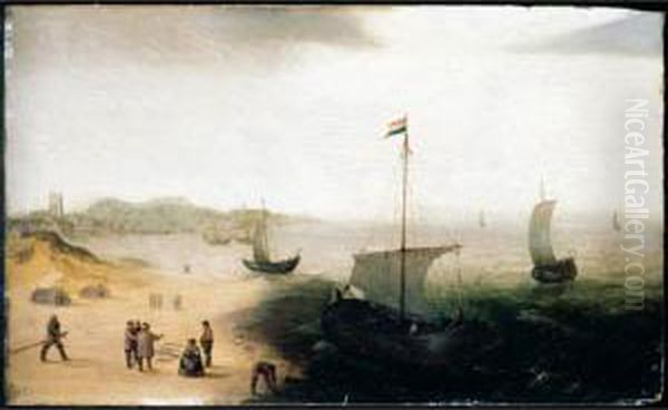 A Coastal Landscape With Fishermen Oil Painting by Cornelis Verbeeck