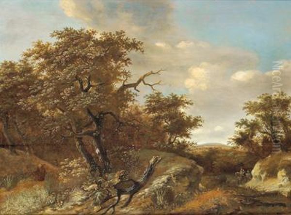 Paesaggio Boschivo E Di Dune Con Cavaliere Oil Painting by Adriaen Hendricksz. Verboom