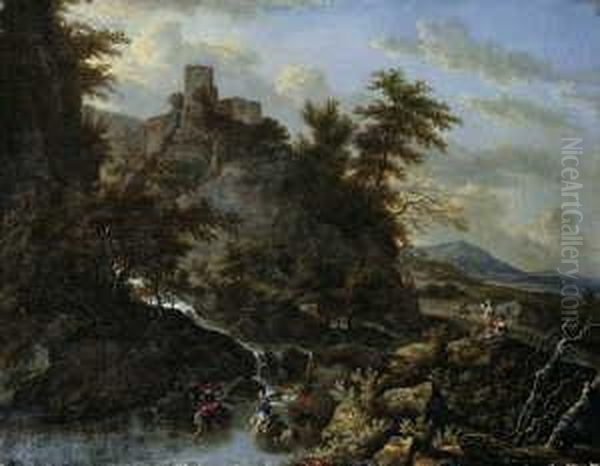 Landschaft Mit Hochgelegenem Kastell. Oil Painting by Adriaen Hendricksz. Verboom