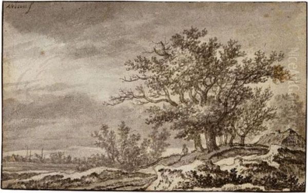 Dune Landscape With A Clump Of Trees And A Cottage Oil Painting by Adriaen Hendricksz. Verboom