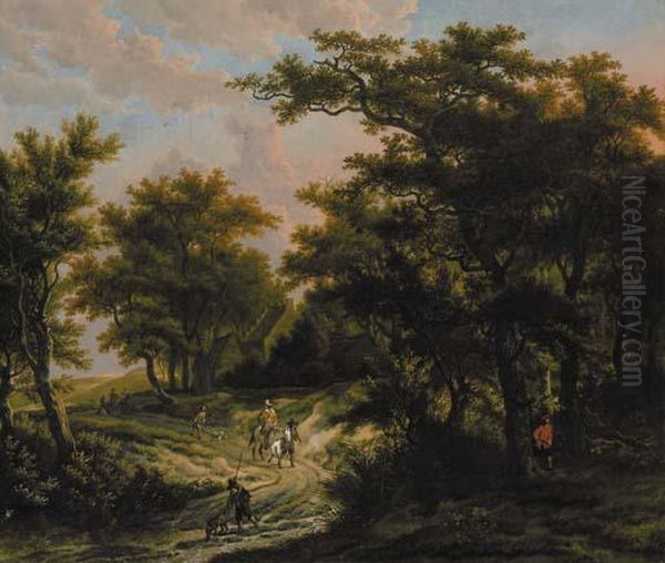 A Wooded Landscape With Hunters By A Cottage Oil Painting by Adriaen Hendricksz. Verboom