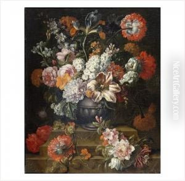 Bouquet De Fleurs Sur Un Entablement De Pierre Oil Painting by Caspar Pieter I Verbrugghen