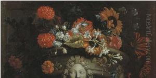 Fiori In Un Vaso Di Pietra Scolpito Oil Painting by Caspar Pieter I Verbrugghen