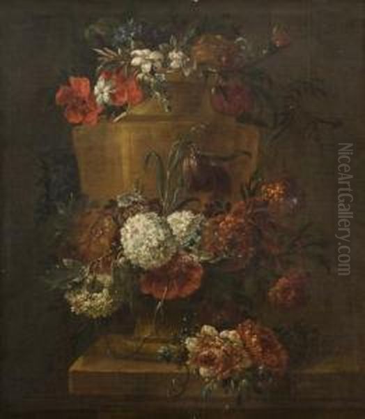 Vase En Pierre Orne D'une Guirlande De Fleurs Oil Painting by Gaspar-pieter The Younger Verbruggen