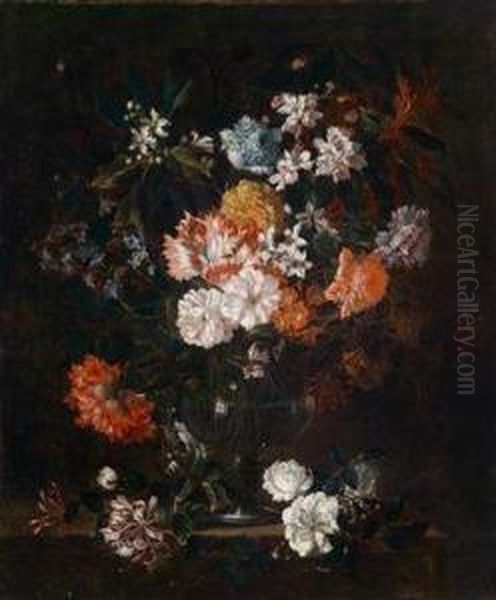 Einblumenstillleben In Einer Glasamphore Oil Painting by Gaspar-pieter The Younger Verbruggen