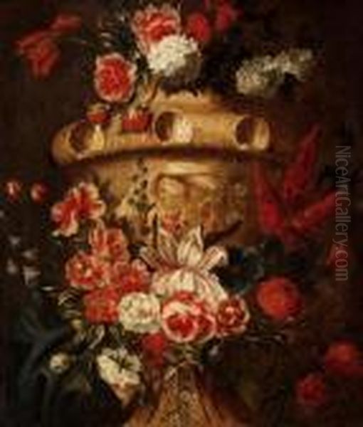 Still Life Studies Of Urns With Flowers Oil Painting by Gaspar-pieter The Younger Verbruggen