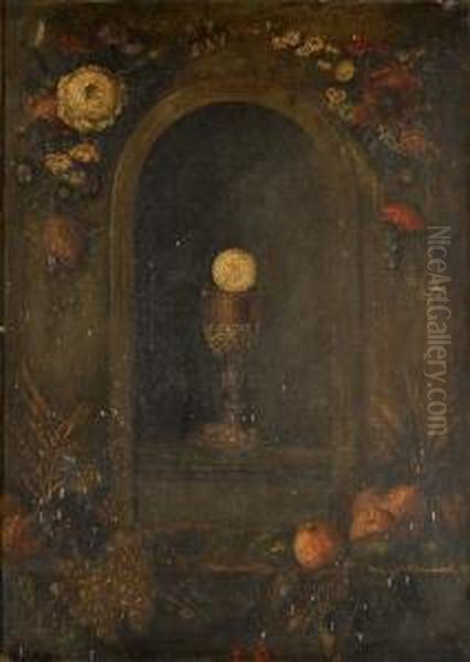 A Chalice And Eucharistic Wafer Within A Stone Niche Oil Painting by Gaspar-pieter The Younger Verbruggen